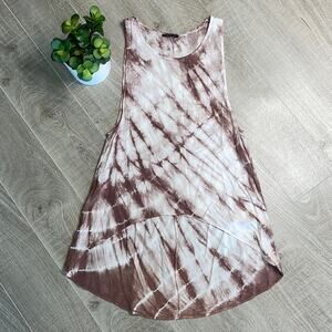 BASIL LOLA Women’s Brown White Tie Dye High Low Tank Top Shirt